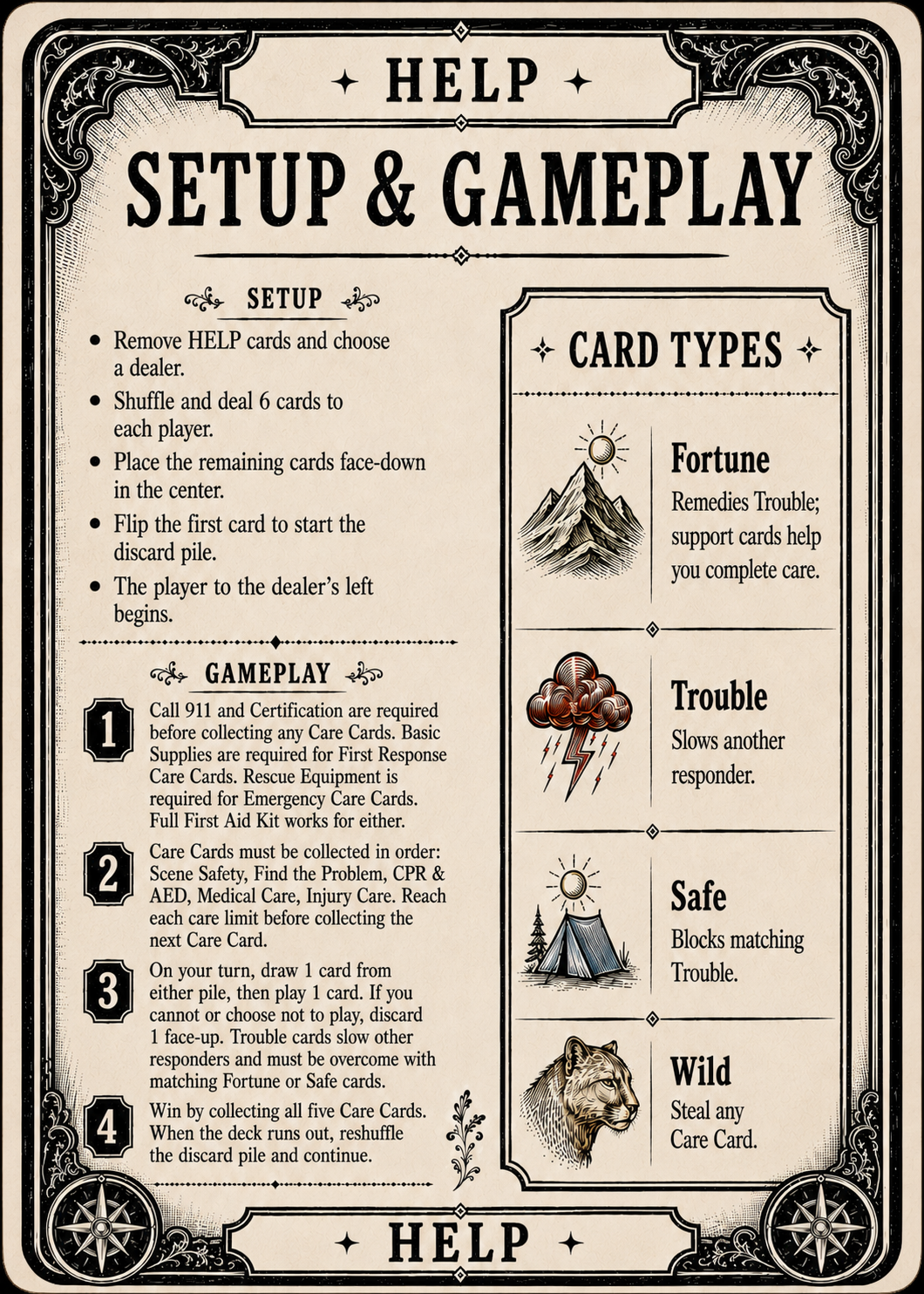 Setup and Gameplay reference card
